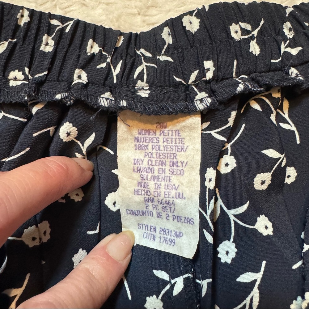Vintage Navy Blue Floral Pleated Midi Skirt Women’s 20 Petite – Elastic Waist - Picture 4 of 4